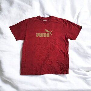 Vintage PUMA T-Shirt Red Gold Big Logo Graphic Tee Men’s Size Medium